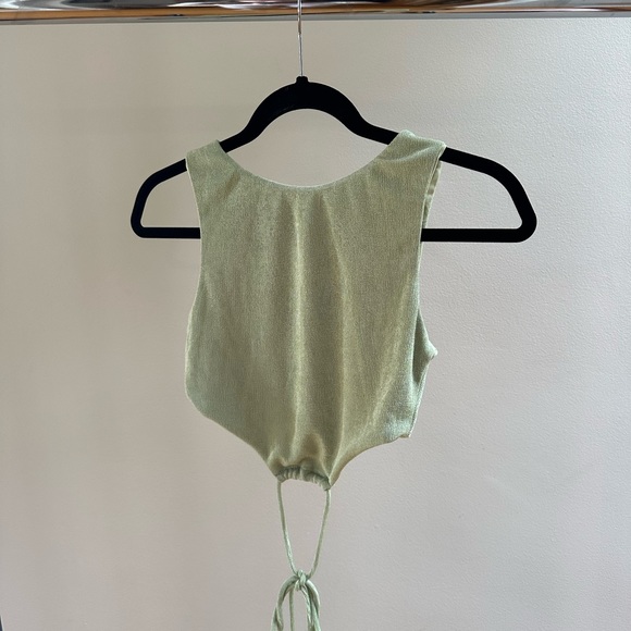 Princess Polly cropped green shiny tie top - Picture 3 of 5